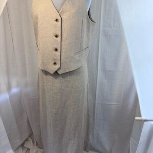 Old Navy 100% Linen Heathered Tan/Beige Skirt Set with Vest Sz L
